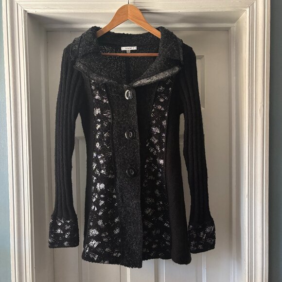 Sioni Wool Blend Black Silver Cardigan Fitted Y2K Size M - Picture 1 of 16